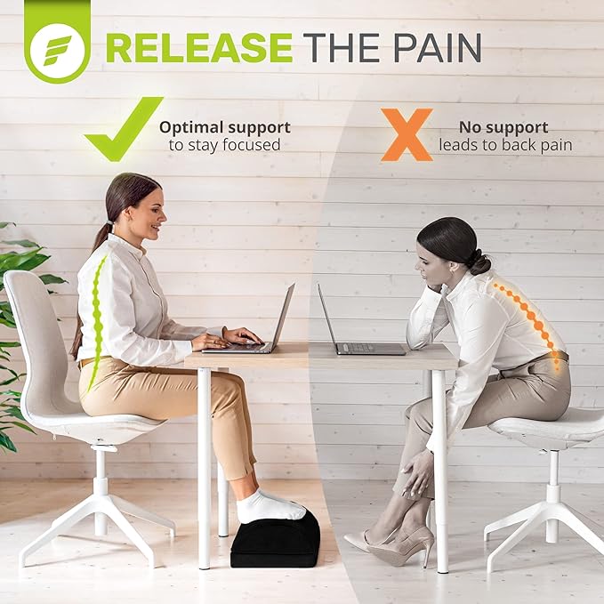 ErgoFoam Adjustable Foot Rest (Teardrop, Velvet, Black) and Lumbar Support Pillow Bundle
