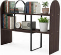 Maplefield Desk Hutch Expandable Shelf Organizer, Walnut Finish, Engineered Wood Desktop Storage Rack for Office, Dorm, or Home – Adjustable Over Desk Bookshelf for Supplies, Decor & Accessories