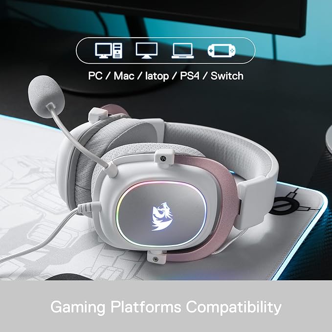 Redragon H510 Zeus-X RGB White Wired Gaming Headset - 7.1 Surround Sound - 53MM Audio Drivers in Memory Foam Ear Pads w/Reliable Fabric Cover- Multi Platforms Headphone - USB Powered for PC/PS4/NS