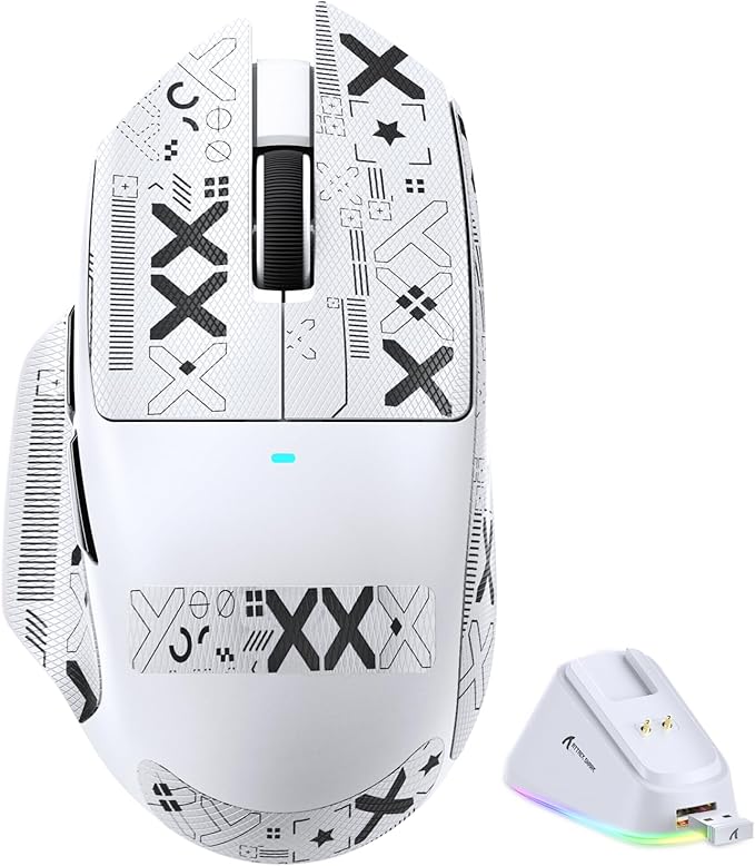 ATTACK SHARK V6 65g Wireless Gaming Mouse with RGB Magnetic Charging Dock,BT/2.4G Wireless/Wired Mouse with Tape 1K Polling,PixArt PAW3311 Sensor,25K DPI,Programmable Gamer Mice for PC/Win/Mac (White)