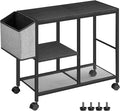 MAHANCRIS Printer Stand with Storage Bag, 3-Tier Mobile Under Desk Printer Cart with Wheels, Wooden Rolling Printer Table, Organizer Shelf for Study, Office, Living Room, Black PTHB2201