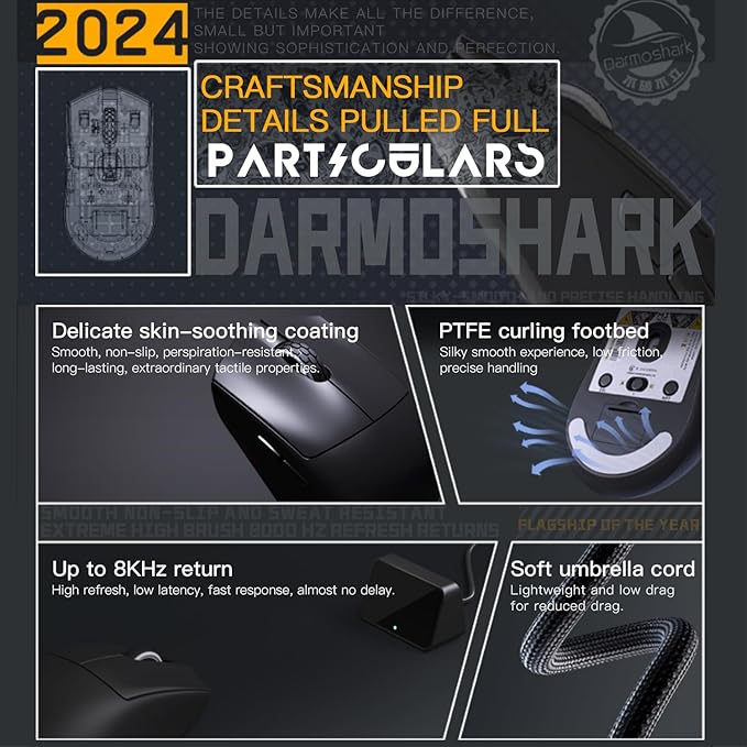Darmoshark M3microPRO Mini Wireless Gaming Mouse,Tri-Mode 2.4G/USB-C/Bluetooth Mouse Up to 30000DPI,PAW3950 Optical Sensor Lightweight 43g,8 programmable Button,Computer Mouse for PC,Mac-B