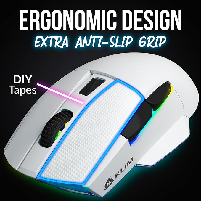 KLIM Blaze X RGB + New + Rechargeable Wireless Gaming Mouse with Charging Dock + Long-Lasting Battery + Up to 12000 DPI + Wired & Wireless Mouse PC, PS5, PS4, Mac + White
