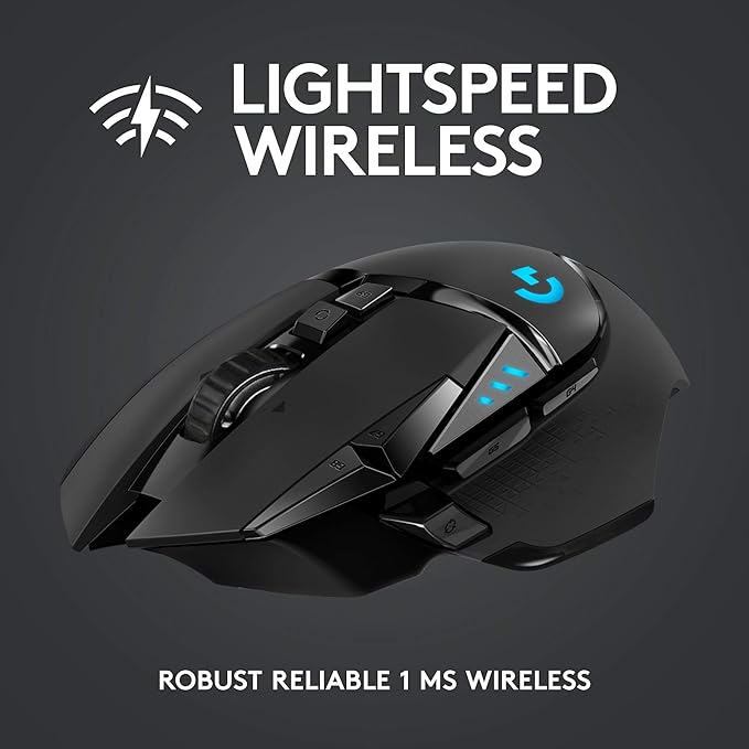 Logitech G502 Lightspeed Wireless Gaming Mouse | Hero Sensor, 25,600 DPI, 11 Programmable Buttons, Tunable Weights, RGB Lighting, Onboard Memory, PC/Mac | Signature Series Microfiber Cloth