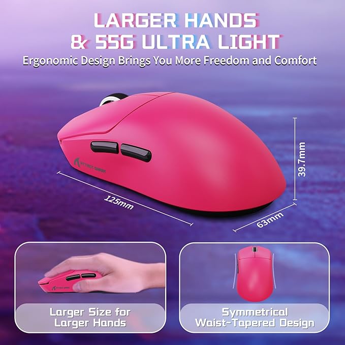 ATTACK SHARK X8SE Wireless Gaming Mouse,Adjustable 25K DPI PAW3311 Optical Sensor,Ergonomic 59g Lightweight,Triple Modes 2.4G/BT/USB-C Wired,500mAH Battery,5 Programmable Buttons for PC/Mac-Red