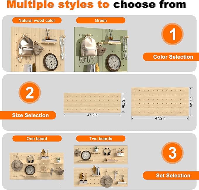AMSXNOO Wood Pegboard Wall Organizer Panels, Wooden Pegboard Combination Wall Organizer Kit, Display Peg Board Panel Kits for Office Bedroom Livingroom Studyroom (Wooden Color, 31.5X47.2IN/80X120CM)