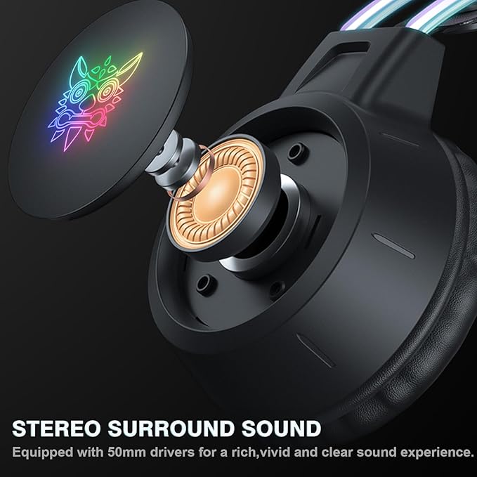 Lightweight Gaming Headset with Detachable Deer Ear, RGB Lighting, Wired Over Ear Headphones with Mic for PC, PS4, PS5, Switch, Stereo Surround Sound, Self-Adjusting Headband