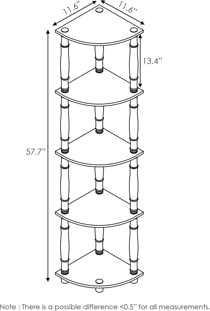 Furinno Wire Book Shelf, 5-Tier Industrial Style Metal Frame Bookcase, Display Shelf, 16 Wide, Finn Oak