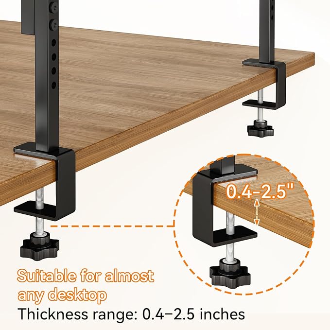 IBUYKE Clamp on Desk Shelf, 22.8” Large Desk Extender Shelves,Tool-Free Flexible Repositioning and Adjustable 2-Tier Storage Shelves for Desktop Accessories Below Desk TMZ010H