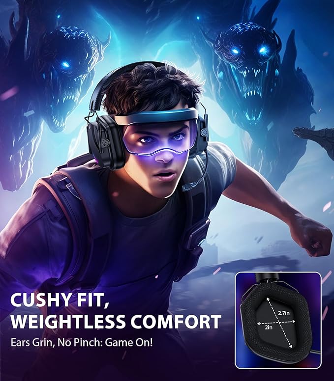 Vakedy Wireless Gaming Headset for PS5, PS4, PC, 2.4GHz Low-Latency & Bluetooth 5.4 Gaming Headphone with Noise Canceling Mic, 50mm Drivers, 50H Battery Wireless Headset for Switch, Mobile, Mac