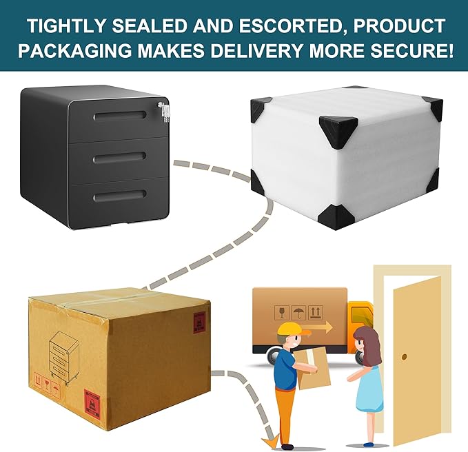 3 Drawer Under Desk Printer Stand with Lock, Mobile Rolling Printer Table for Home Office, Fully Pre-Assembled (Wheels Only to Attach), 4 Keys Included, Black