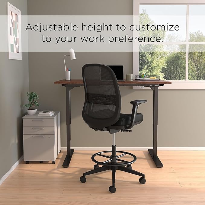 Workplace 2.0 Drafting Stool, Mesh, Ergonomic, Lumbar Support, Adjustable Height, Black