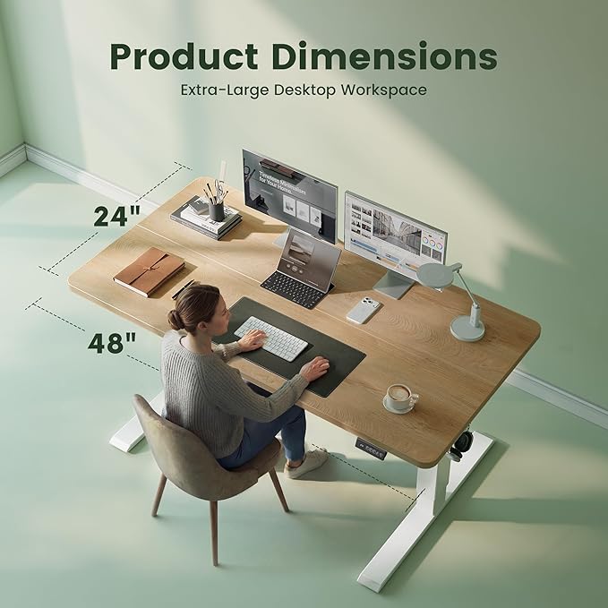 CubiCubi 48 x 24 Standing Desk, Height Adjustable Electric Computer Desk, Sit Stand up Home Office Workstations, Maple