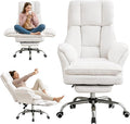Ergonomic Cloud Cross Legged Office Chair with Footrest,Teddy Fleece Big and Tall Executive Chair with Wheels,Reversible Armrest,155° Reclining Computer Wide Desk Chair for Home,Office (Beige)