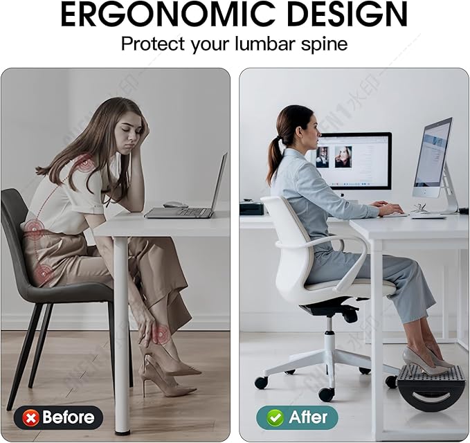 Foot Rest for Under Desk at Work - Ergonomic Foot Stools for Under Office Desk - Rocking Footrest with Roller Massager - Leg Rest for Chair, Computer Gaming - Promote Leg Circulation