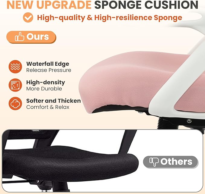 HYLONE Drafting Chair Tall Office, Ergonomic Standing Desk Stool Adjustable Big and Tall Drafting Office Chair with Flip-Up Armrests, Mesh, Pink