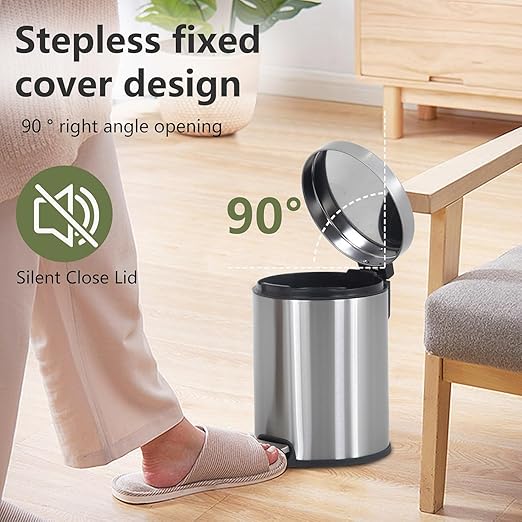 Bigacc Small Trash Can, Mini Stainless Steel 6 Liter/1.6 Gallon Bathroom Trash Can Step Garbage Can Round Trash can with Lid w/Removable Inner Bucket Waste Basket for Bathroom Kitchen Office
