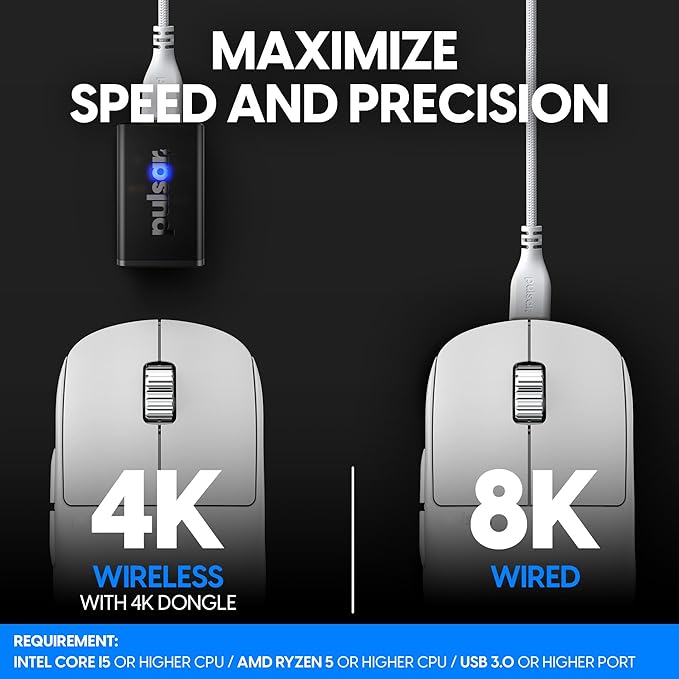 Pulsar Gaming Gears - X2H eS Wireless Gaming Mouse, Limited Edition, Symmetrical, Optical Switch, OLED Display, PAW3395 Sensor, 100H Battery, 4K dongle Included (Medium, White) (Renewed)