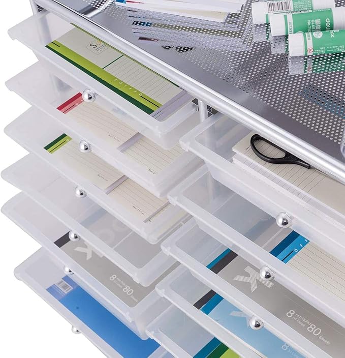 Moccha 12-Drawer Rolling Storage Cart - Under Desk Storage Drawers with wheels for Craft Art Supply Paper Salon, Scrapbook Paper Tools, Mobile Utility Cart for Classroom, Clear