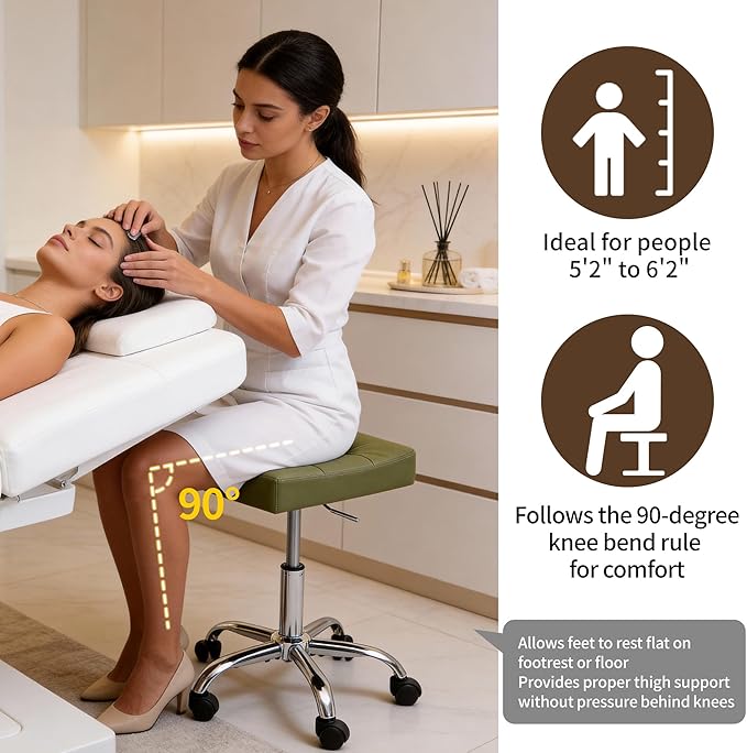 FIRAVOE Saddle Salon Stool (Adjustable Height 17-21 inch) (Quiet Wheels and Sturdy Base) Nail Tattoo Vanity Massage Stool (Green)