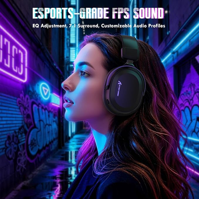 ATTACK SHARK L30PRO Wireless Gaming Headset,7.1 Surround Sound, 50mm Drivers,20ms Low Latency,Detachable Noise-Canceling Mic, Aluminum Alloy Frame,Tri-Mode Connectivity Over-Ear Headset-Black