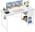 Sweetcrispy 47 Inch Computer Desk with Drawers, Home Office Gaming Desk with X-Shaped Reinforcement, Modern Wood Study Work Table with Side Hook, White
