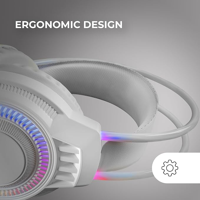 Mars Gaming MH124 FRGB Rainbow Gaming Headphones, Ergonomic Design, Flexible Microphone, Volume Control, Windows, Linux, Mac, PS4, PS5, Xbox One, Xbox Series X|S, Switch, Switch 2, White