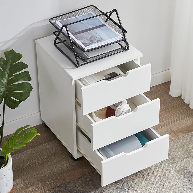 Farini Wood File Cabinet for Home Office,Under Desk 3 Drawer Mobile File Cabinet(White,Fully-Assembled)
