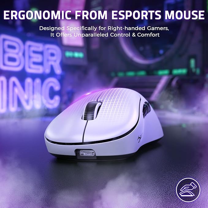 ZIYOU LANG × HXSJ T700 Wireless Gaming Mouse,Adjustable 10K DPI 1K Optical Sensor,2.4G/BT/USB-C Rechargeable 6 Programmed Buttons,56g Lightweight Right-Handed Ergonomic Computer Mice for PC/Mac-White