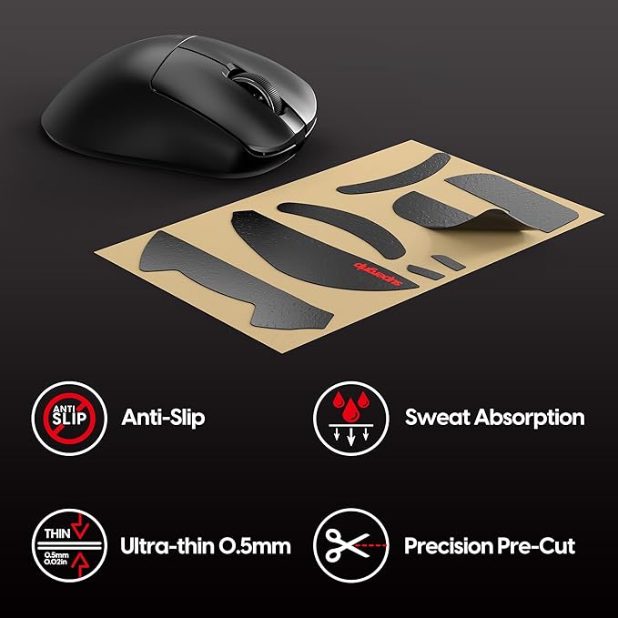 Pulsar Gaming Gears SUPERGRIP Griptape Set for Xlite v3, ES v3 Medium Sweat Absorbing High Performance Anti Slip 3M Adhesive no Residue Mouse Grip Tape Ultra-Thin 0.5mm (0.02in)
