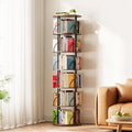 SpaceAid 6 Tier Rotating Bookshelf Tower, 360 Display Stackable Spinning Bookcase, Space Saving Revolving Round Book Shelf, Floor Standing Swivel Corner Organizer, Brown Wood