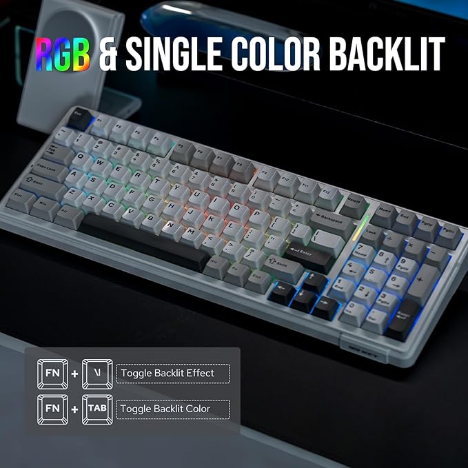 EPOMAKER x Aula F99 Wireless Mechanical Keyboard, Hot Swappable Gasket Custom Gaming Keyboard with Five-Layer Padding, BT/2.4GHz/USB-C, 8000mAh Battery (White Grey, Nimbus V3 Switch)
