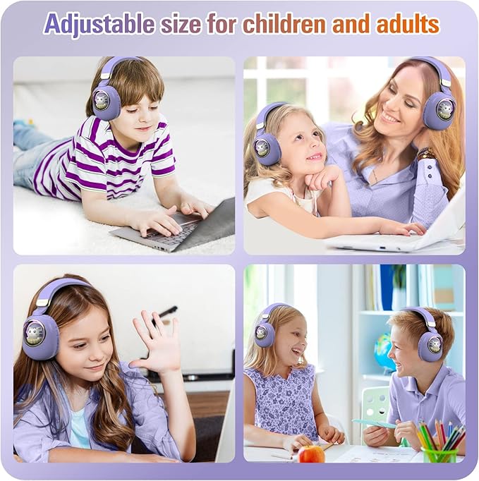 Xmenha Purple Kids Bluetooth Headphones Wired with Microphone for School - Wireless Boy Girls Noise Cancelling Over Ear Bluetooth Headphones Children Headsets for iPad Kindle Airplane Travel Tablet