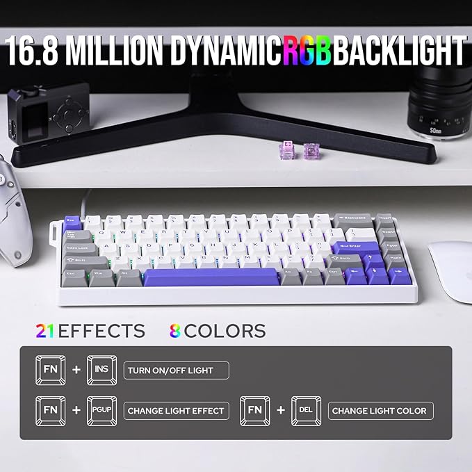 EPOMAKER Aula WIN68 HE Magnetic Keyboard with Adjustable Actuation, Hall Effect Switches, 65% Wired Compact Keyboard, 8000 Hz Polling Rate, Hot-Swappable (Grey&White&Blue)