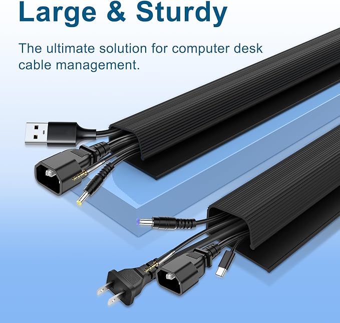 Cable Management J Channel Under Desk - Easy Installation, Black