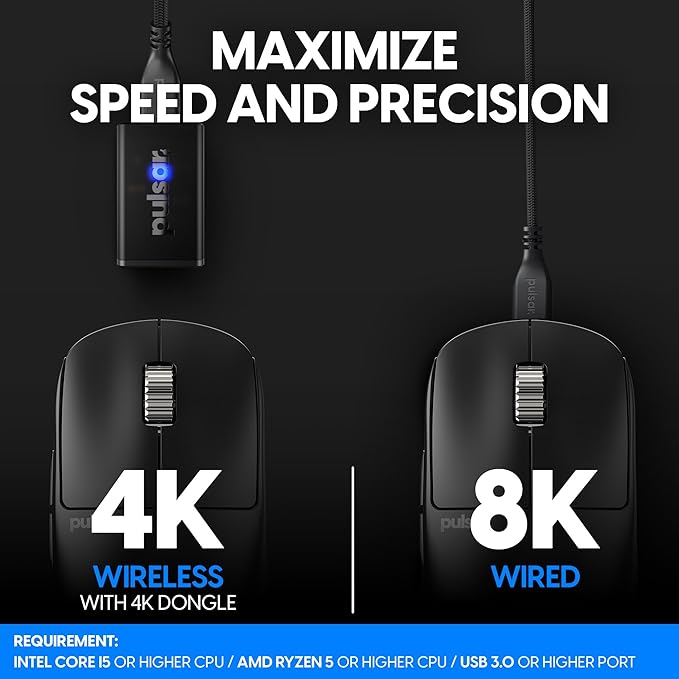 Pulsar Gaming Gears - X2H eS Wireless Gaming Mouse, Symmetrical, Optical Switch, OLED Display, Driverless, PAW3395 Sensor, 100H Battery, 4K dongle Included (Medium, Black) (Renewed)