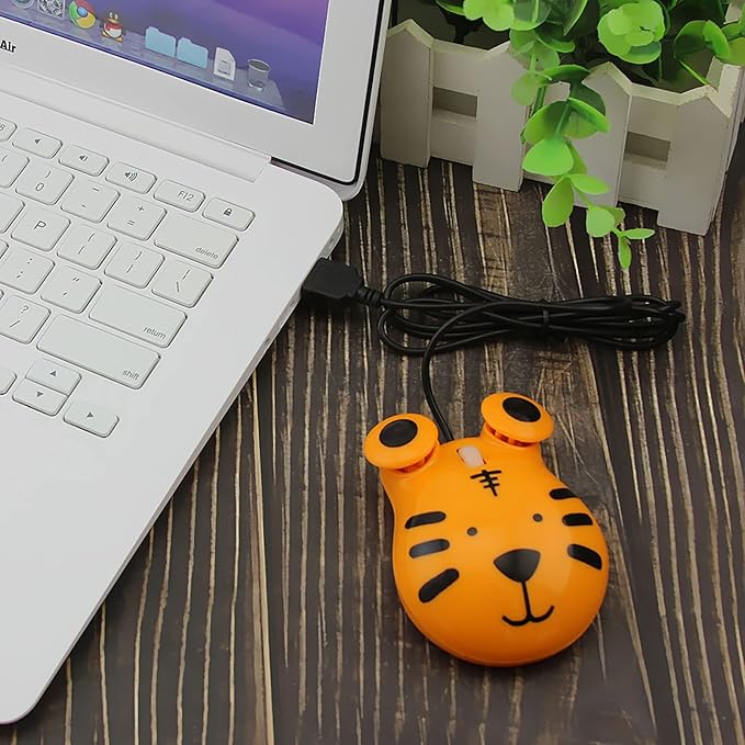 Sokelinn-six Wired Cute Mouse, USB Wired Mause for Kids with Lovely Cartoon Shaped, 1600PDI 3 Buttons Ergonomic Mini Mice for PC Laptop Desktop (Orange Tiger)