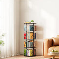 SpaceAid 4 Tier Rotating Bookshelf Tower, 360 Display Stackable Spinning Bookcase, Space Saving Revolving Round Book Shelf, Floor Standing Swivel Corner Organizer, Black