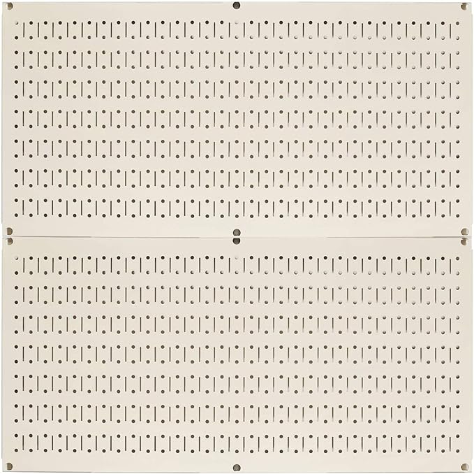 Wall Control Pegboard Rack Horizontal Metal Pegboard Garage Tool Storage Pack - Two 32-Inch Wide x 16-Inch Tall Easy To Install Peg Boards (Beige)