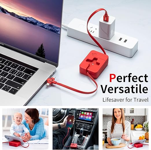 3 in 1 Multi Charging Cord, 3A 2Pack Retractable Multi Charger Cable with IP/USB C/Micro Ports, Phone Holder, Multiple Fast Charging Cable for Cell Phones, iPhone, Samsung,Tablets More