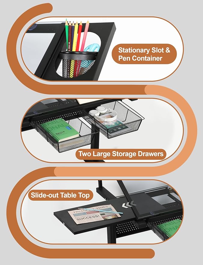 Adjustable Drawing Table for Artists | Drafting Desk with Tilted Glass Top | Art & Craft Table for Adults (Black, Premium Solid Limited Edition-29.52''- 41.33'' H)