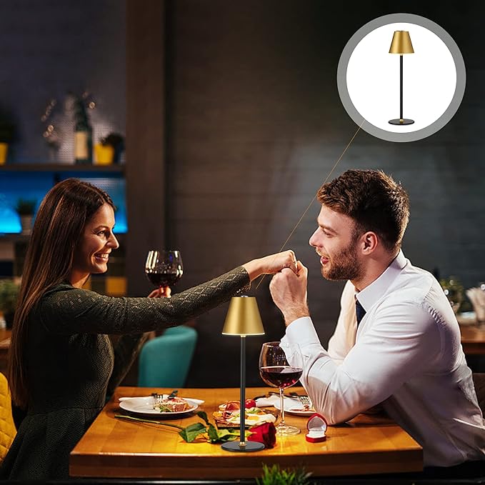 Timjorman 1-Pack Cordless Table Lamps - 5000mAh Rechargeable Battery Operated Desk Lamp, 3-Level Dimmable LED Night Light for Bedroom, Dining, Restaurant - Metal Design(Gold&Black-1Pack)