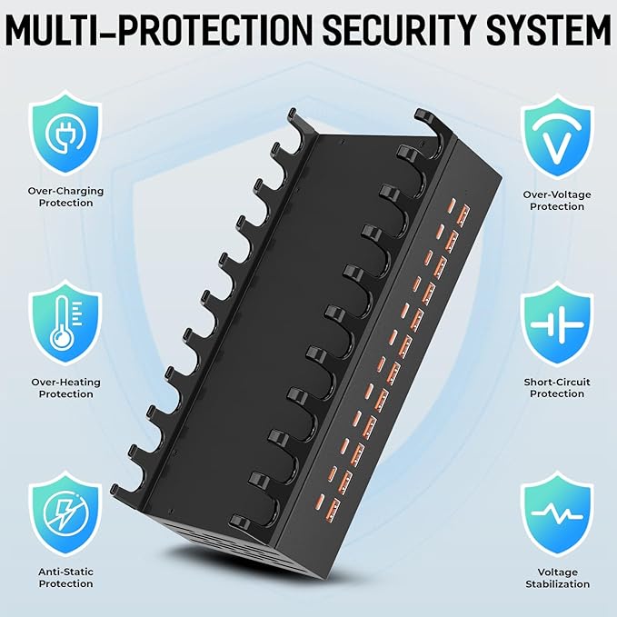 300W USB Charging Station, 24 Port Fast Charging Station for Multiple Devices, PD USB C Charger Block, Smart Power Delivery & Multi Protection for Laptop MacBook iPhone, iPad, Tablet, and More