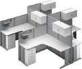 Bush Business Furniture Office in an Hour 4 Person L Shaped Cubicle Desks with Storage, Drawers, and Organizers in Pure White