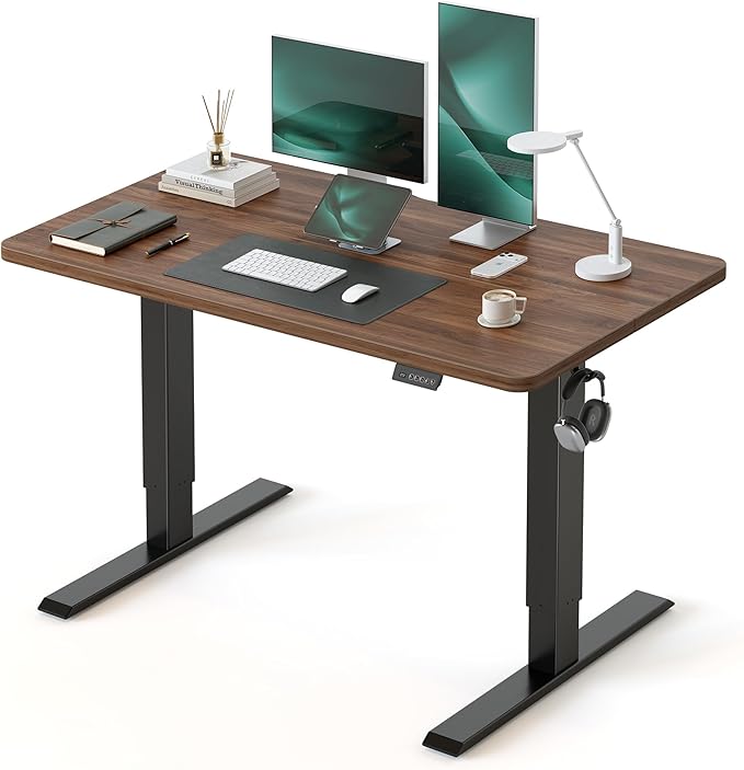 CubiCubi Electric Standing Desk Height Adjustable, 39.4 x 23.6 Inches Home Office Computer Desk, Sit to Stand Up with Memory Presets, Dark Walnut
