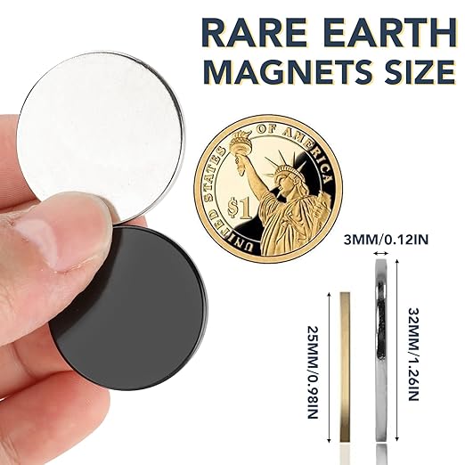 LOVIMAG Super Strong Neodymium Disc Magnets, Powerful Rare Earth Magnet with Adhesive Backing for Fridge, Craft, and Office Magnets - 1.26 inch x 1/8 inch, Pack of 12 (6 Black, 6 Silver)