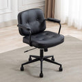 HEAH-YO Modern Armless Desk Chairs Set of 1, Swivel Computer Task Chair with Wheels and Armrests, PU Leather Adjustable Office Chair with Backrest for Home Base, Black