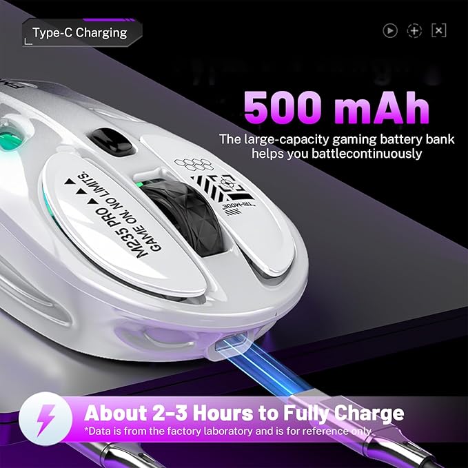 M235 Wireless Gaming Mouse, 65g Ultra-Lightweight, Hollowed-Out Sports Car Design, 4800 DPI, Tri-Mode (2.4G/BT/Wired), 8 Programmable Buttons, RGB Lighting, 1000Hz Polling Rate (Silver Frost)