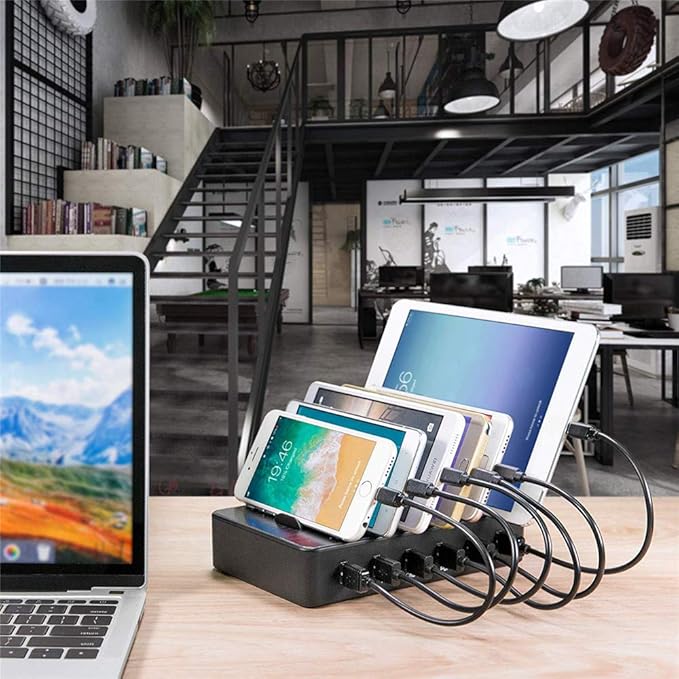 Charging Station for Multiple Devices,50W 6 USB Ports Family Charger Compatible with Apple iPhone iPad and Android Phone and Tablet