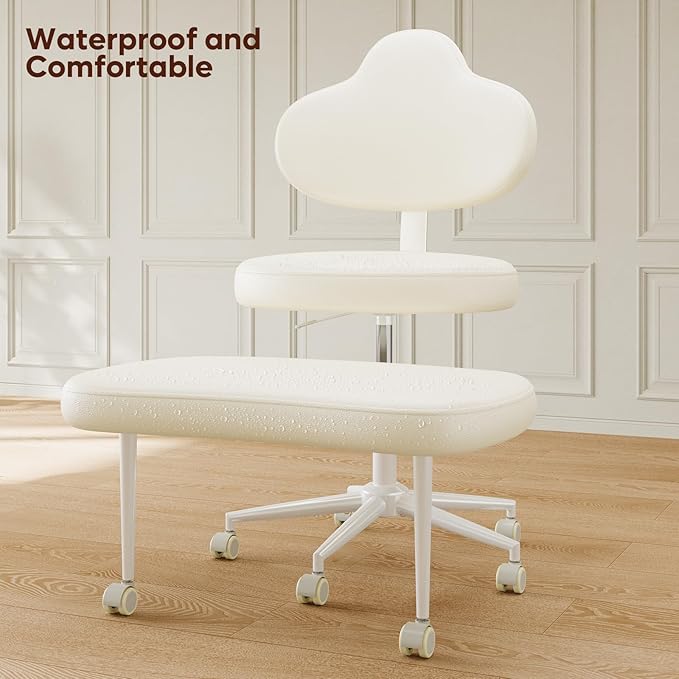 Pinmoco Cross Legged Office Chair with Wheels, Meditation Chair, ADHD Chair for Adults, Wider Height Adjustable Backrest and Seat, Yoga Office Chair, PU Leather, Beige